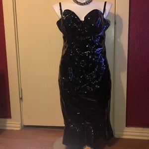 Liquid leather fitted dress